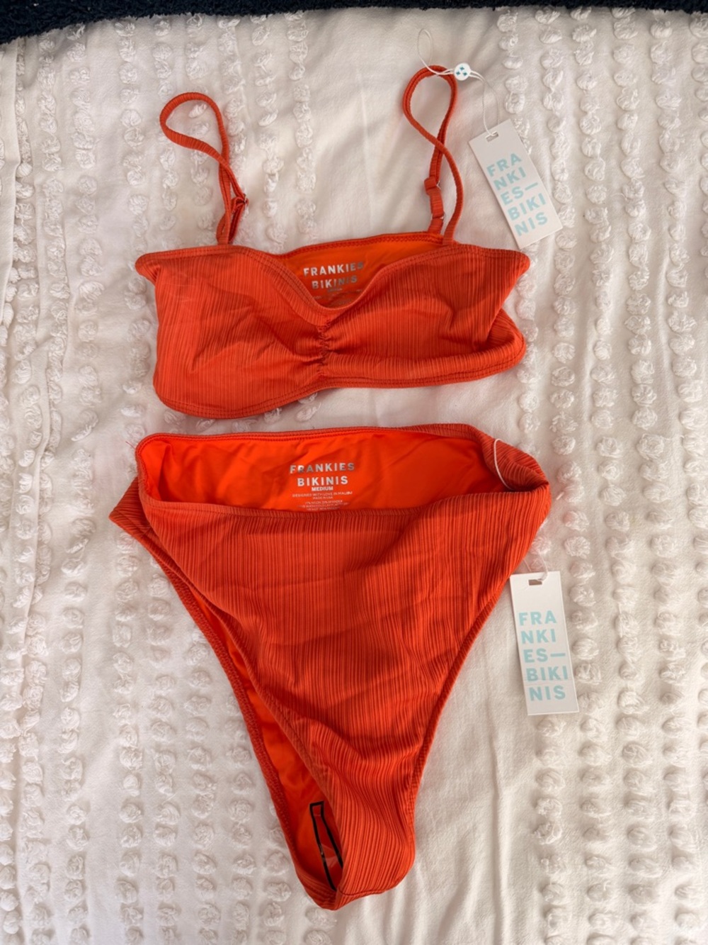 NWT Frankie's Bikinis Orange Ribbed Bikini Set-Small Top/Medium Bottom
